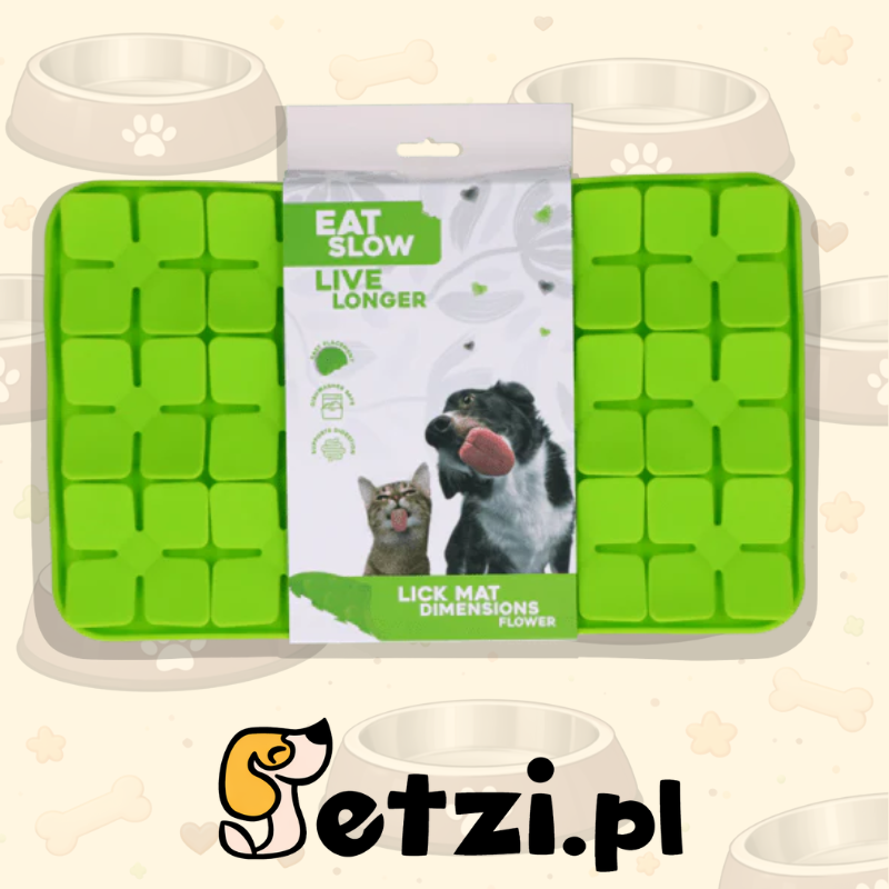 EAT SLOW LIVE LONGER LICK MAT DIMENSIONS FLOWER GREEN