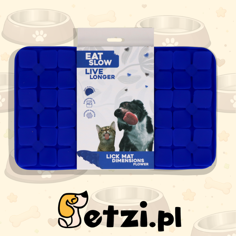 EAT SLOW LIVE LONGER LICK MAT DIMENSIONS FLOWER BLUE