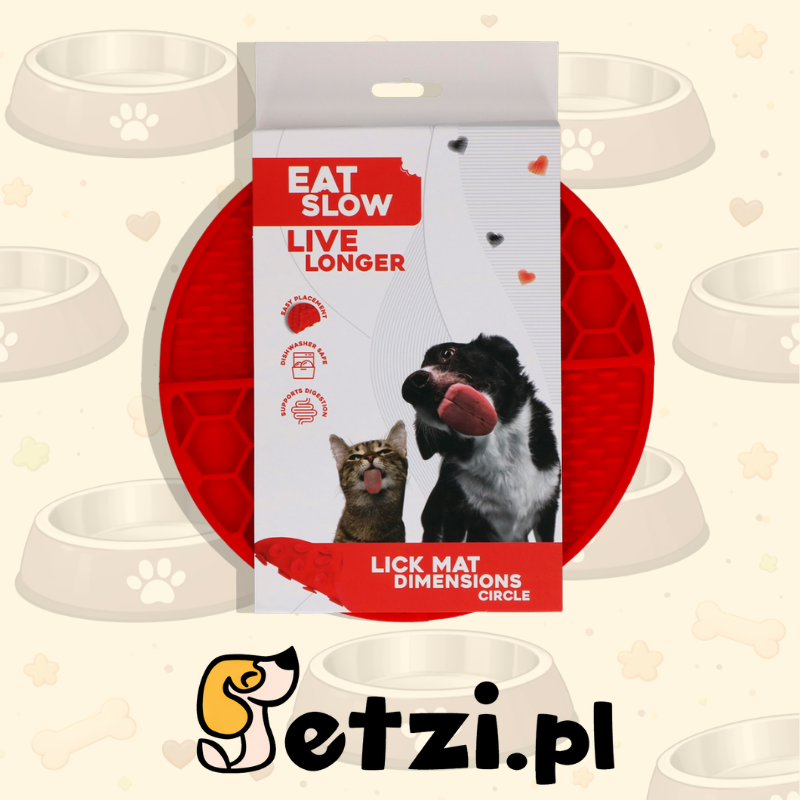 EAT SLOW LIVE LONGER LICK MAT DIMENSIONS CIRCLE  RED