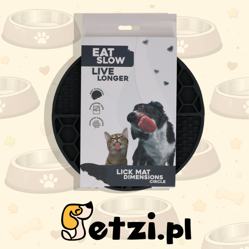 EAT SLOW LIVE LONGER LICK MAT DIMENSIONS CIRCLE  GREY