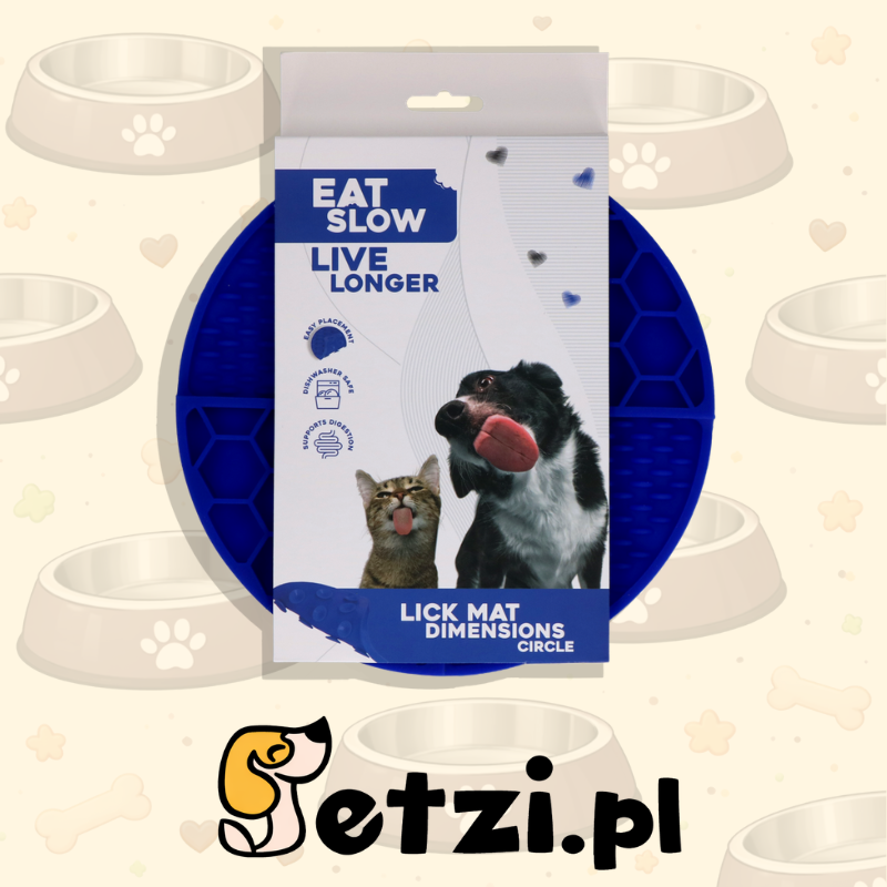 EAT SLOW LIVE LONGER LICK MAT DIMENSIONS CIRCLE  BLUE