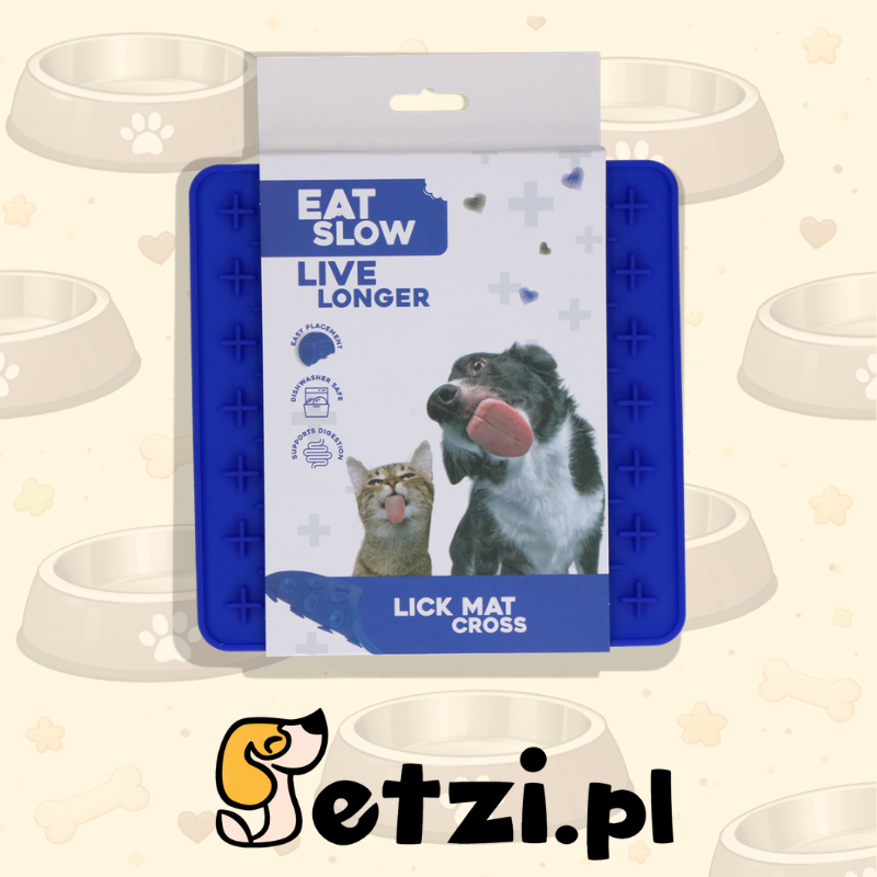 EAT SLOW LIVE LONGER LICK MAT CROSS BLAUW