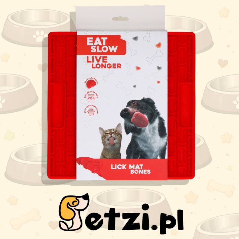 EAT SLOW LIVE LONGER LICK MAT BONES RED