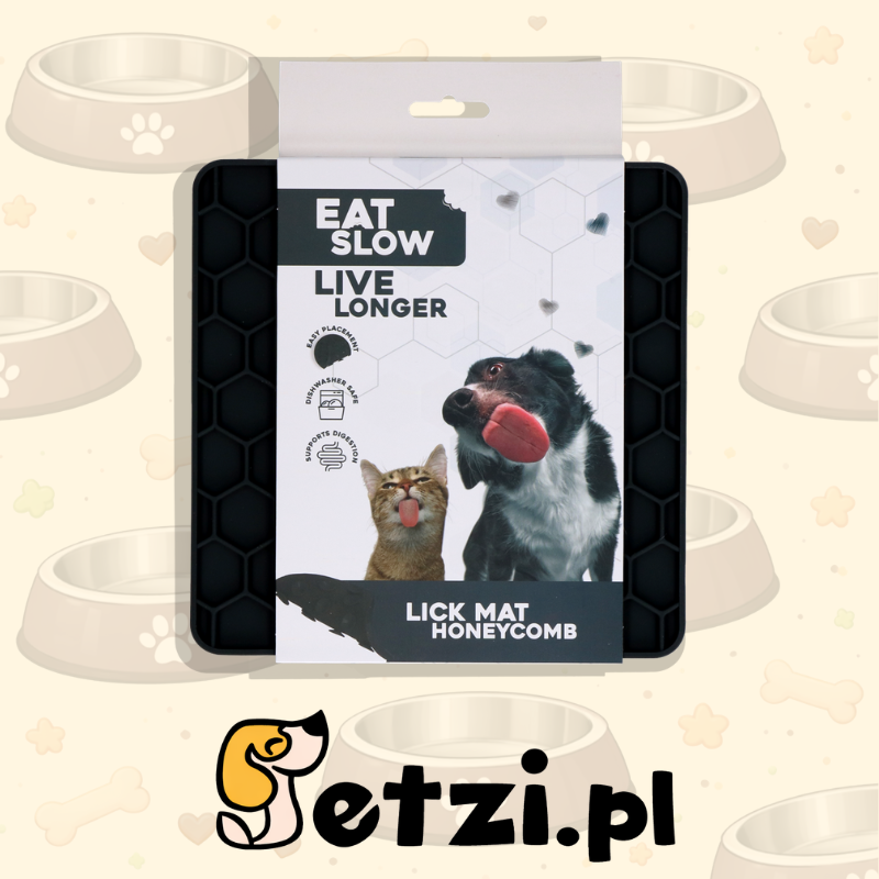 EAT SLOW LIVE LONGER LICK MAT HONEYCOMB GREY