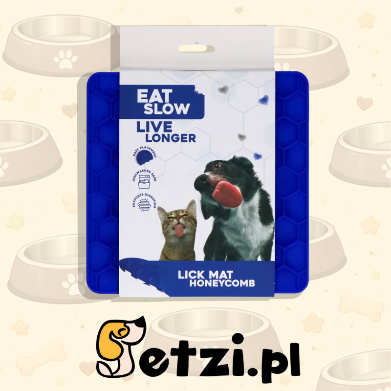EAT SLOW LIVE LONGER LICK MAT HONEYCOMB BLUE