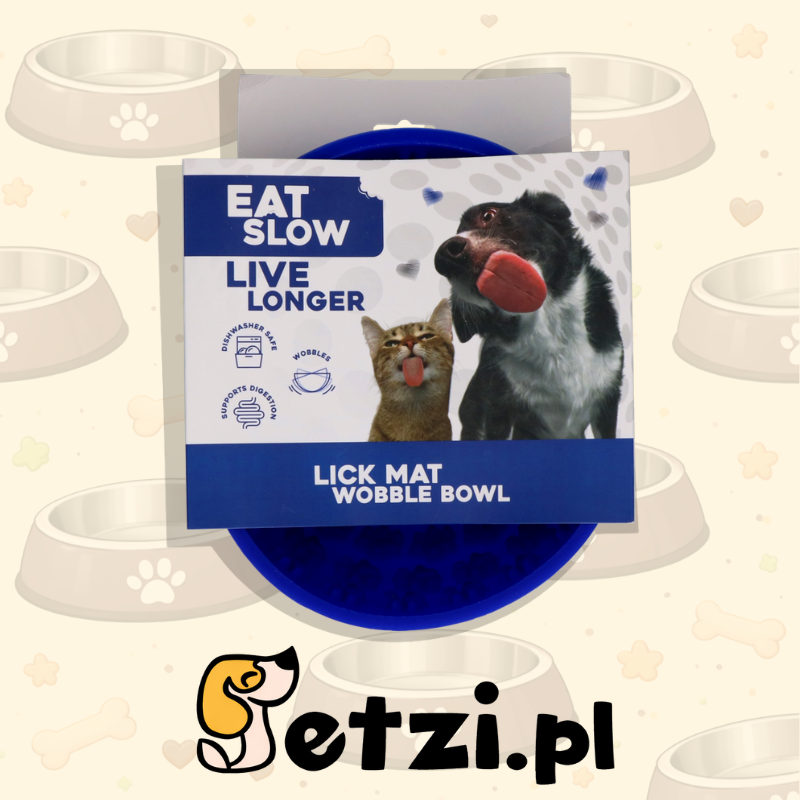 EAT SLOW LIVE LONGER LICK MAT WOBBLE BOWL BLUE