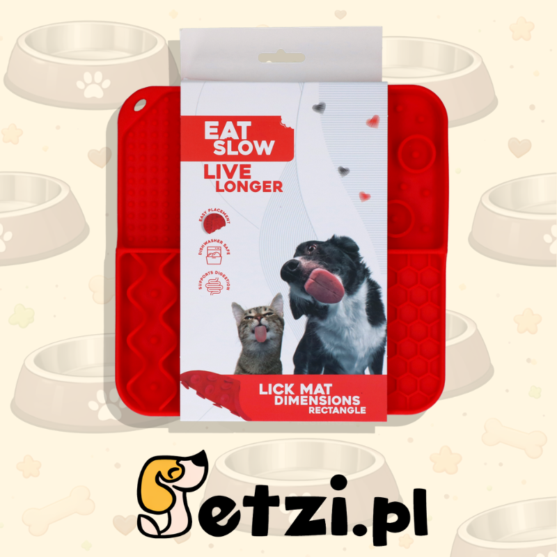 EAT SLOW LIVE LONGER LICK MAT DIMENSIONS RECTANGLE RED