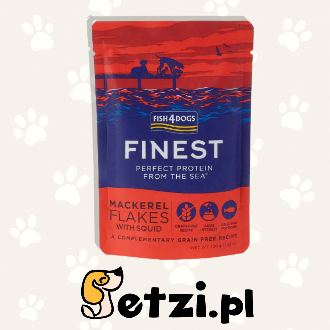 FISH4DOGS FINEST MOKRA KARMA DLA PSA MACKEREL FLAKES WITH SQUID 100G