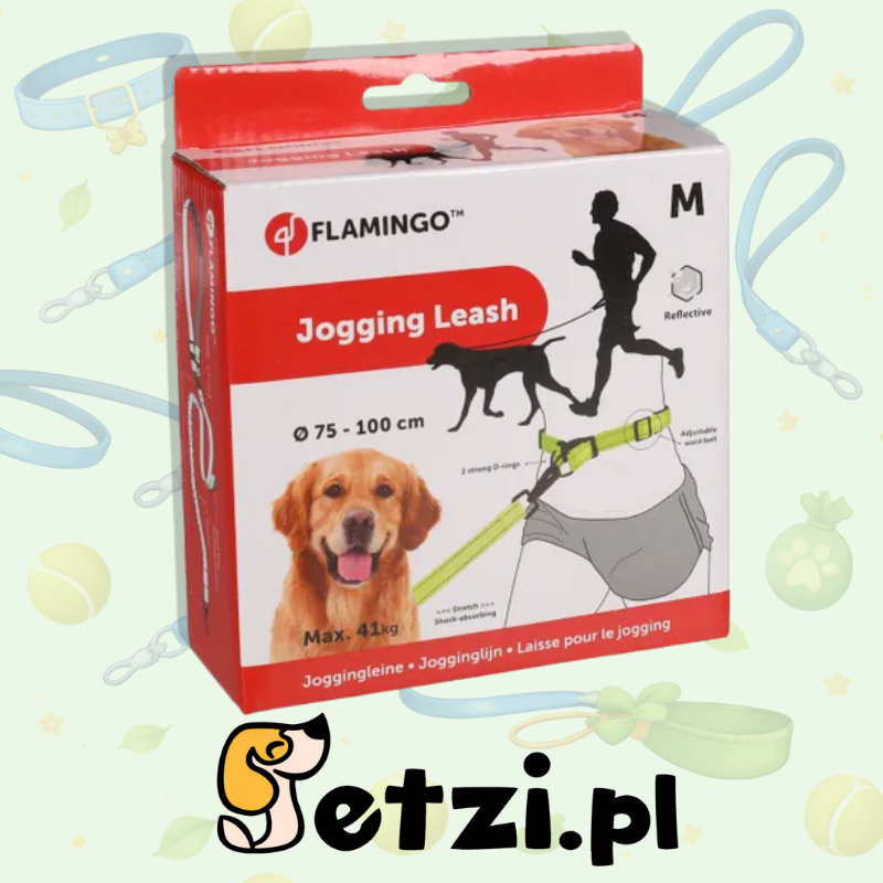 FLAMINGO JOGGING LEASH WITH WAIST BELT DIRAN FLUO YELLOW M 118CM 75-100CM