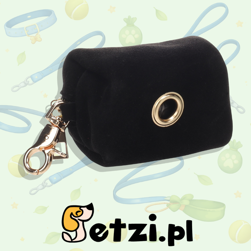FLAMINGO POOP BAG HOLDER SUEDA BLACK + 1 ROLL 8X5X5CM