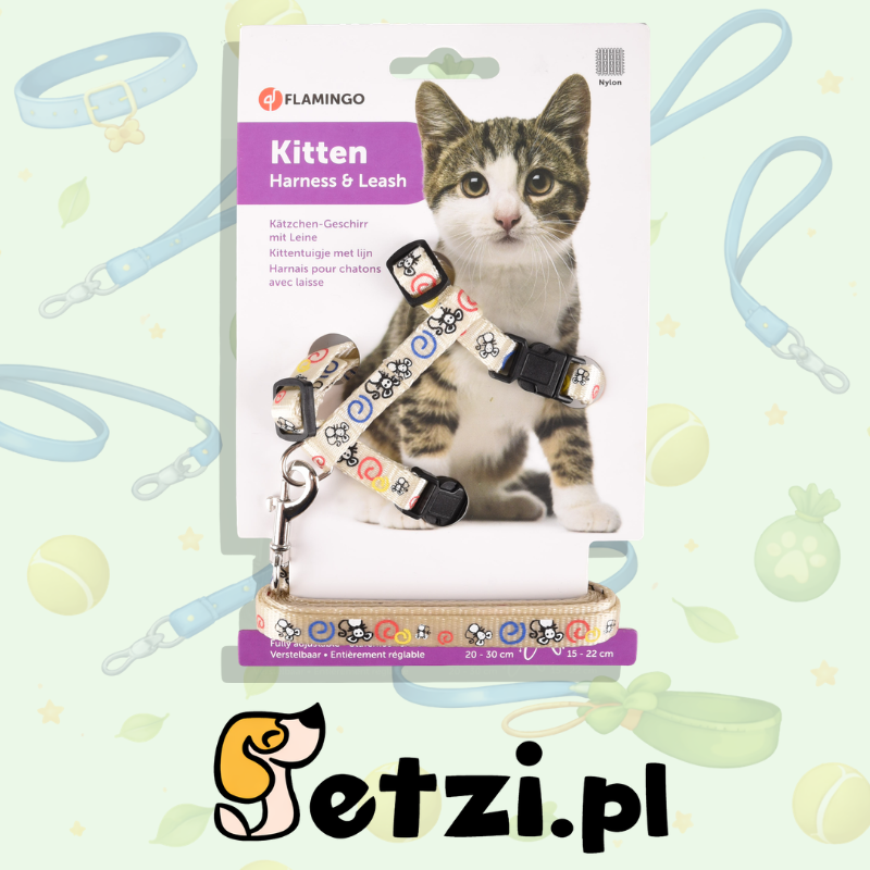 FLAMINGO CAT HARNESS WITH LEASH KITTEN TOPO WHITE 15-22CM 20-30CM 120CM 10MM