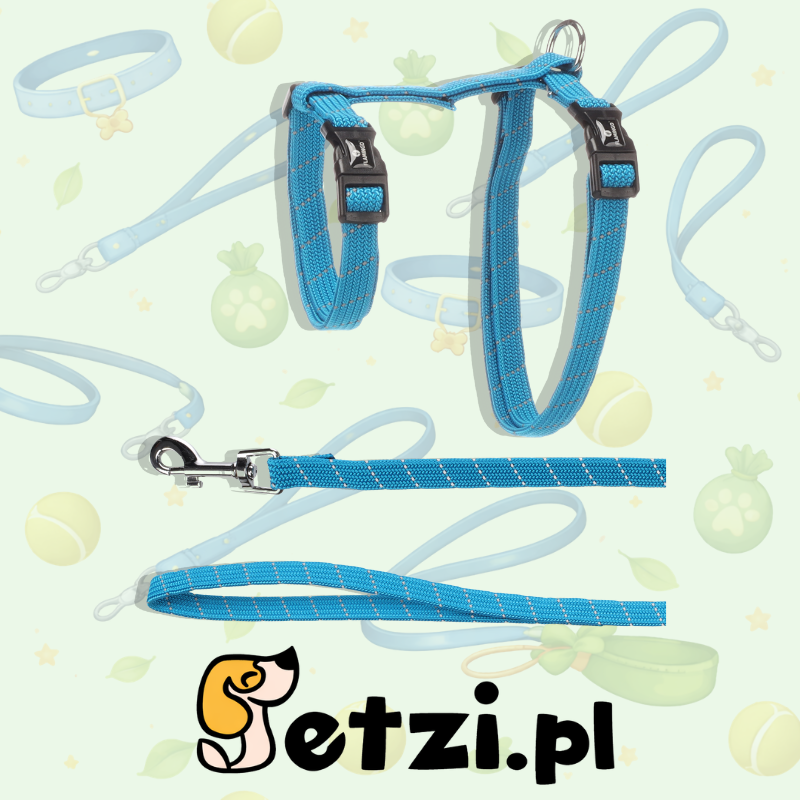 FLAMINGO CAT HARNESS WITH LEASH FOR LARGE CATS ELZA BLUE 22-32CM 35-56CM 120CM 12MM