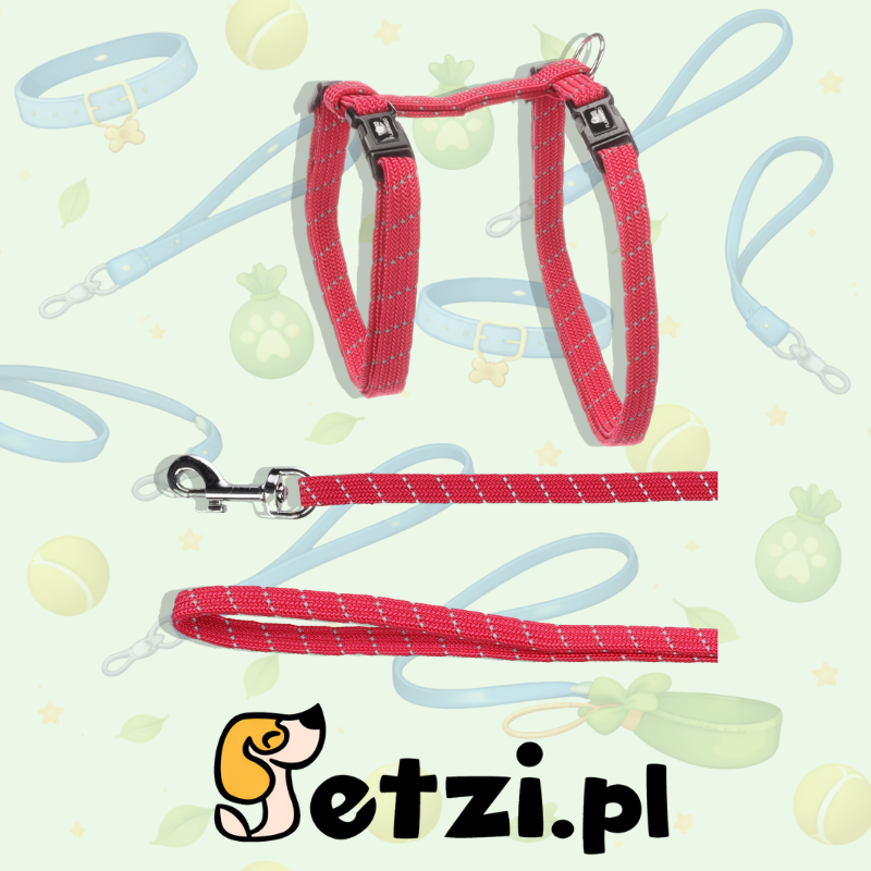 FLAMINGO CAT HARNESS WITH LEASH ELZA CORAL RED 22-32CM 27-46CM 110CM 10MM