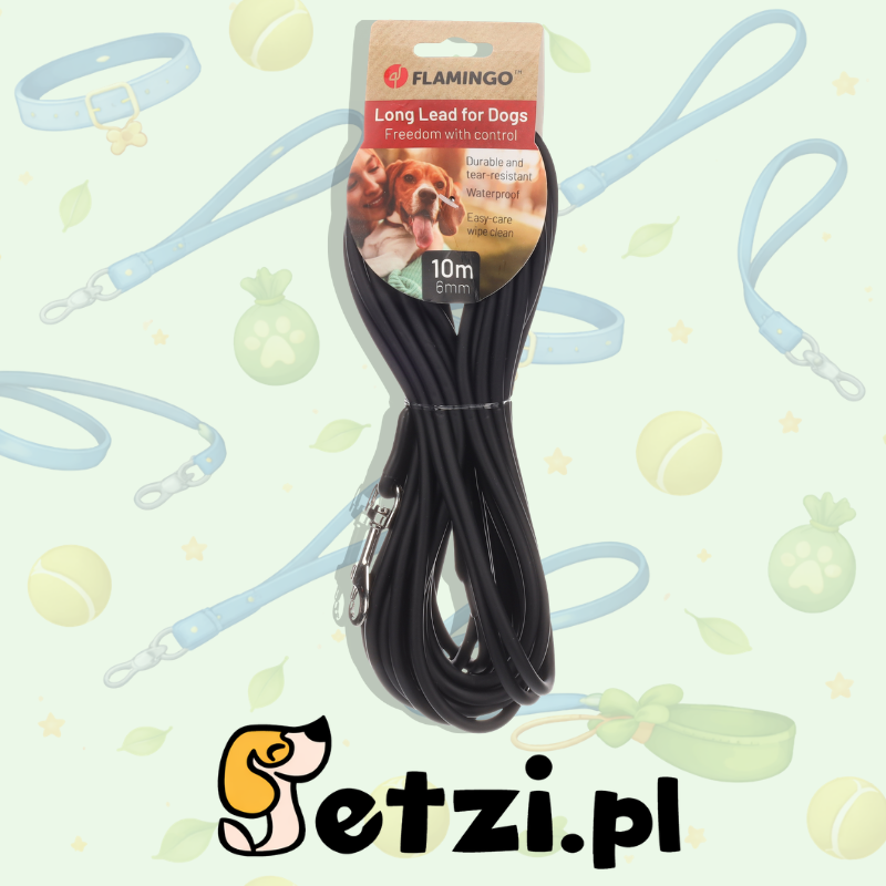 FLAMINGO DOG TRAINING AND TRACKING LEASH CASPAR BLACK 10M 6MM