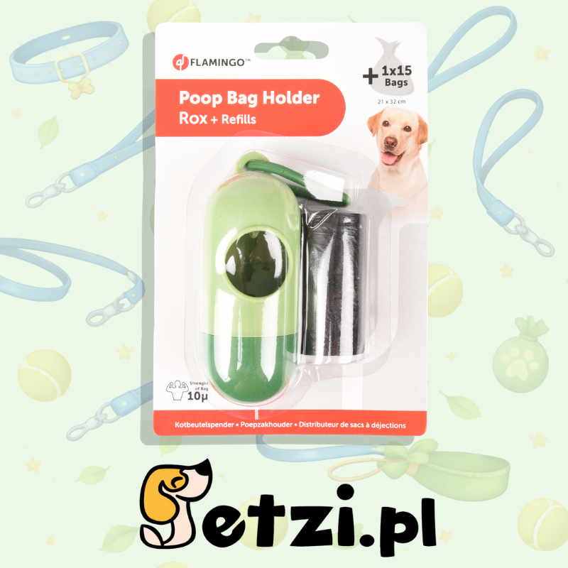 FLAMINGO POO BAG HOLDER ROX GREEN + 1 ROLL 4,2X4,2X10CM