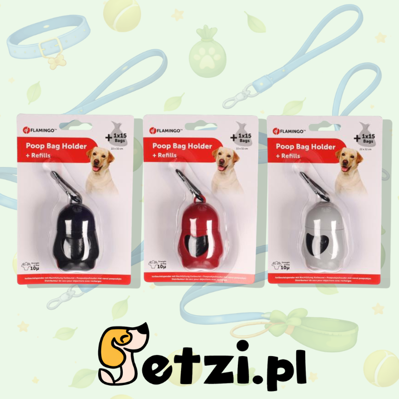 FLAMINGO POO BAG HOLDER LEGGA PAW CLASSIC ASSORTMENT + 1 ROLL 5,5X4X8,5CM