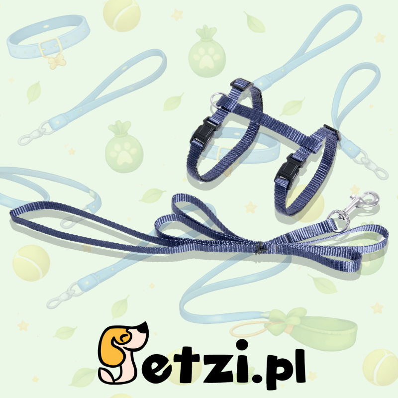 FLAMINGO CAT HARNESS WITH LEASH ZIGGI GRANITE-BLUE 22-36CM 27-46CM 110CM 10MM