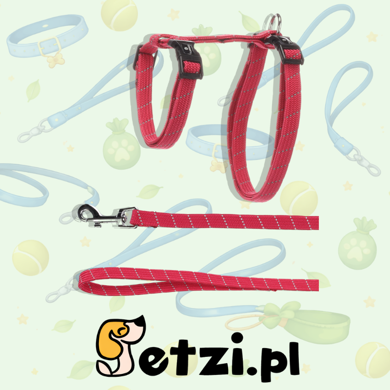 FLAMINGO CAT HARNESS WITH LEASH KITTEN ELZA CORAL RED 15-22CM 20-30CM 120CM 10MM