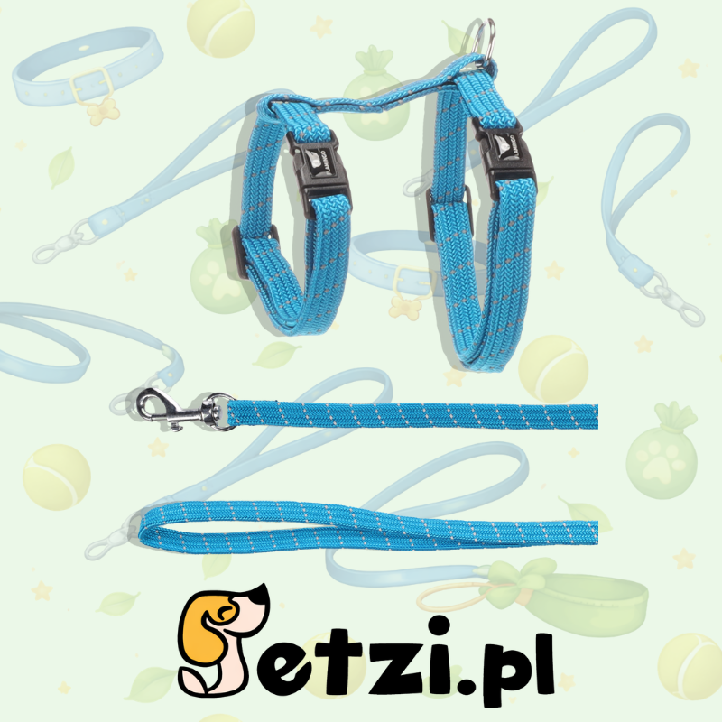 FLAMINGO CAT HARNESS WITH LEASH KITTEN ELZA BLUE 15-22CM 20-30CM 120CM 10MM