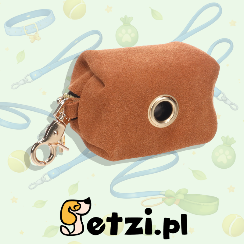 FLAMINGO POOP BAG HOLDER SUEDA CARAMEL + 1 ROLL 8X5X5CM