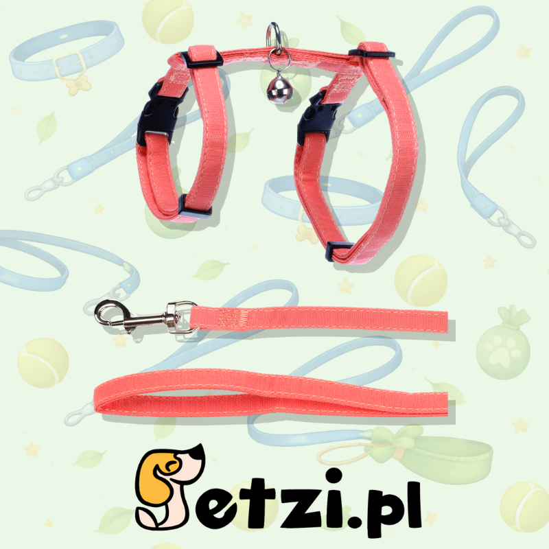 FLAMINGO CAT HARNESS WITH LEASH KITTEN LOMI SALMON PINK 15-22CM 20-30CM 120CM 10MM