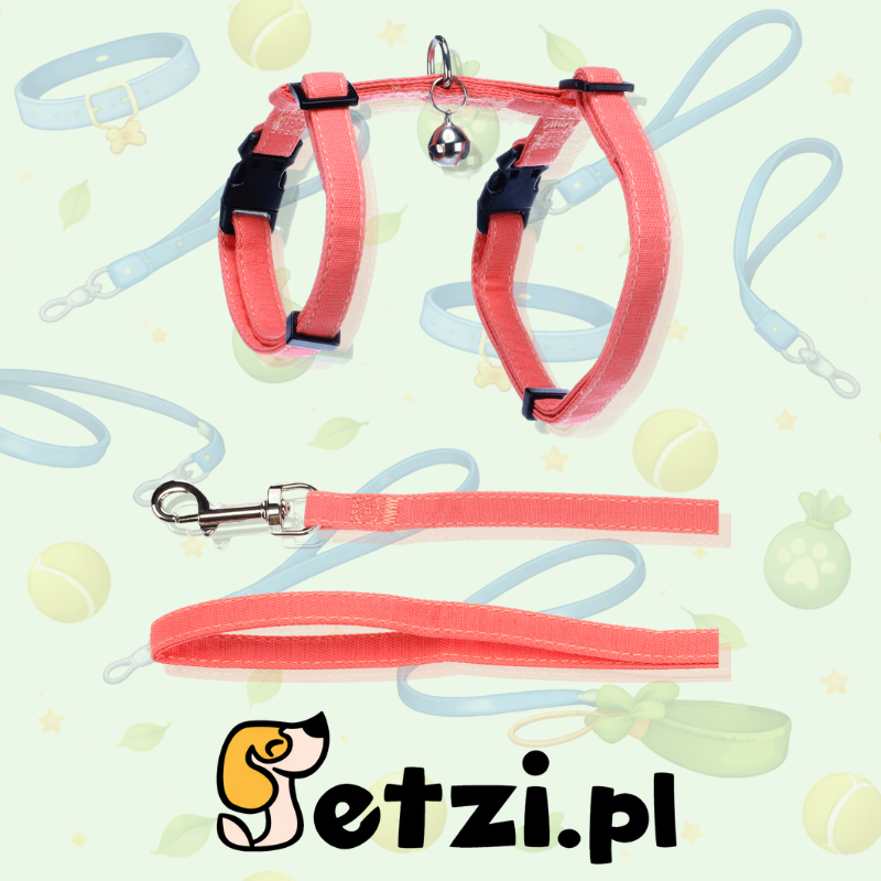 FLAMINGO CAT HARNESS WITH LEASH LOMI SALMON PINK 22-36CM 27-46CM 110CM 10MM
