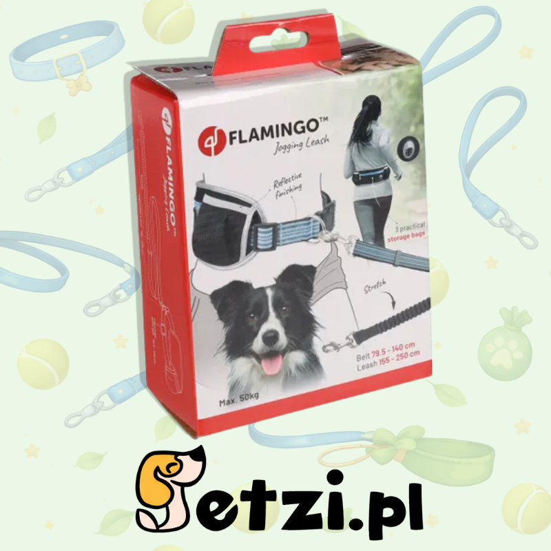 FLAMINGO JOGGING LEASH WITH WAIST BELT RONO BLUE 180-250CM 79,5-140CM