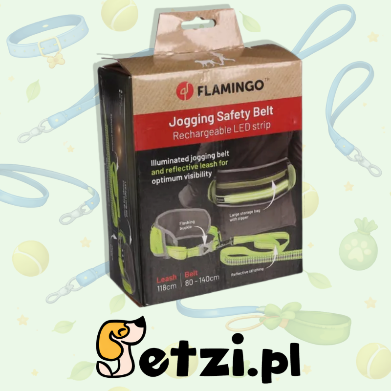 FLAMINGO JOGGING LEASH WITH WAIST BELT STOFFEL FLUO YELLOW 118CM 80-140CM