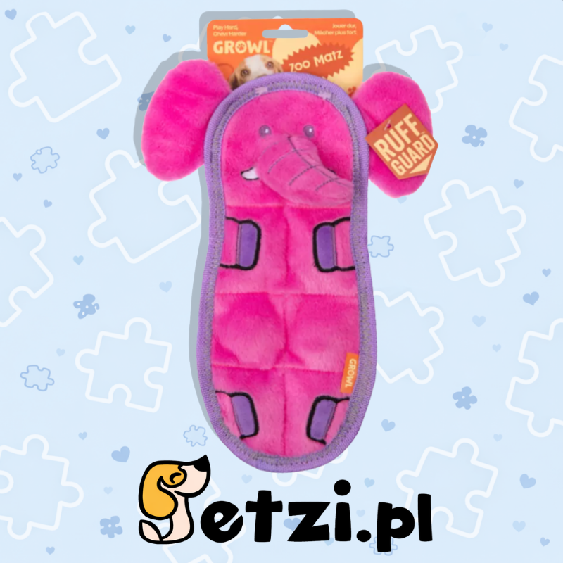 GROWL ZOO MATZ ELEPHANT PINK- WYTRZYMAŁA PŁASKA ZABAWKA DLA PSA Z PISZCZAŁKAMI