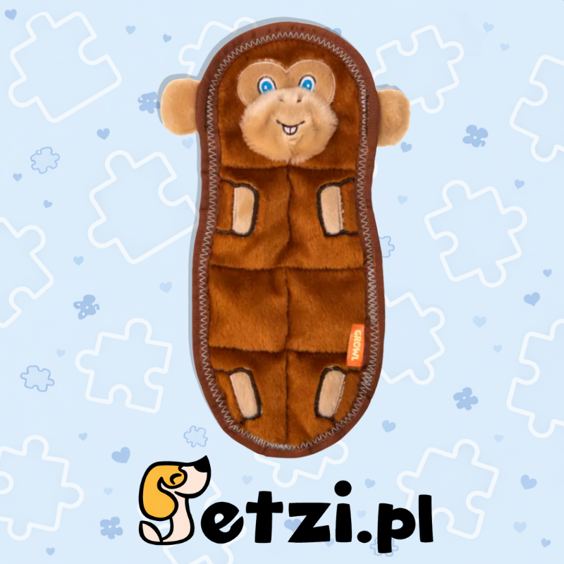 GROWL ZOO MATZ MONKEY BROWN - WYTRZYMAŁA PŁASKA ZABAWKA DLA PSA Z PISZCZAŁKAMI