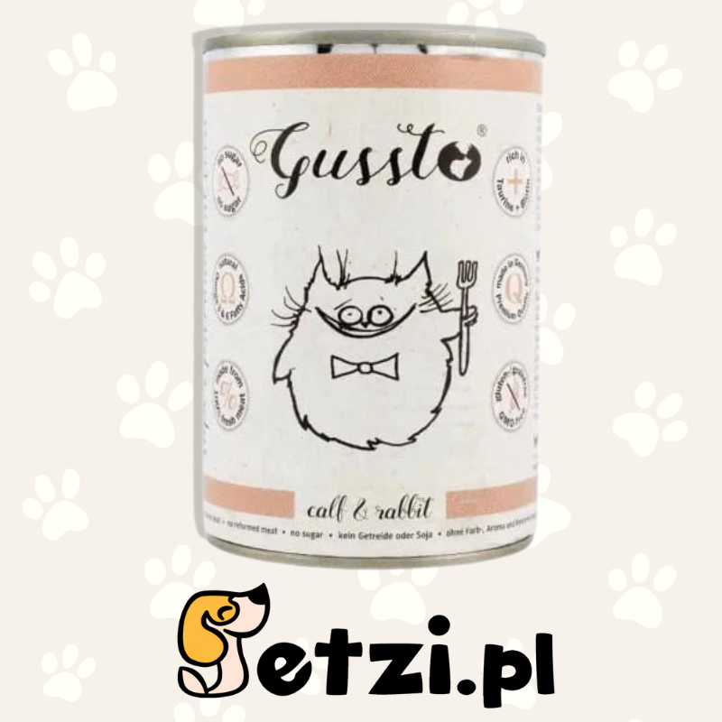 GUSSTO MOKRA KARMA DLA KOTA CIELĘCINA Z KRÓLIKIEM 400G