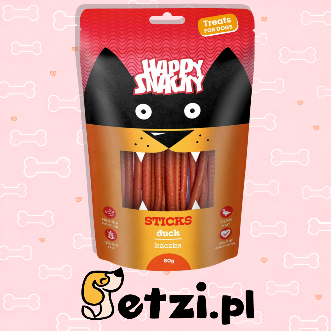 HAPPY SNACKY PATYCZKI PRZYSMAKI DLA PSA Z KACZKI 80G
