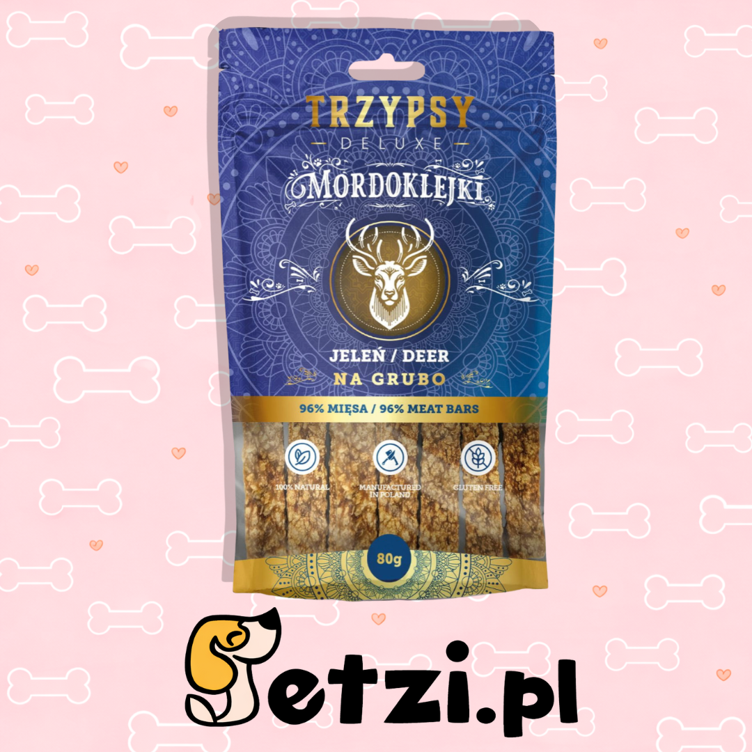 HAPPY SNACKY TRZYPSY DLA PSA MORDOKLEJKI NA GRUBO Z JELENIA 80G