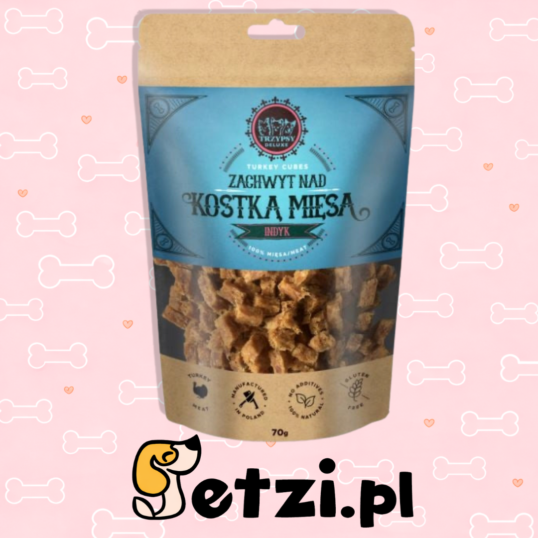 HAPPY SNACKY ZACHWYT NAD KOSTKĄ MIĘSA PRZYSMAKI DLA PSA Z INDYKA 70G