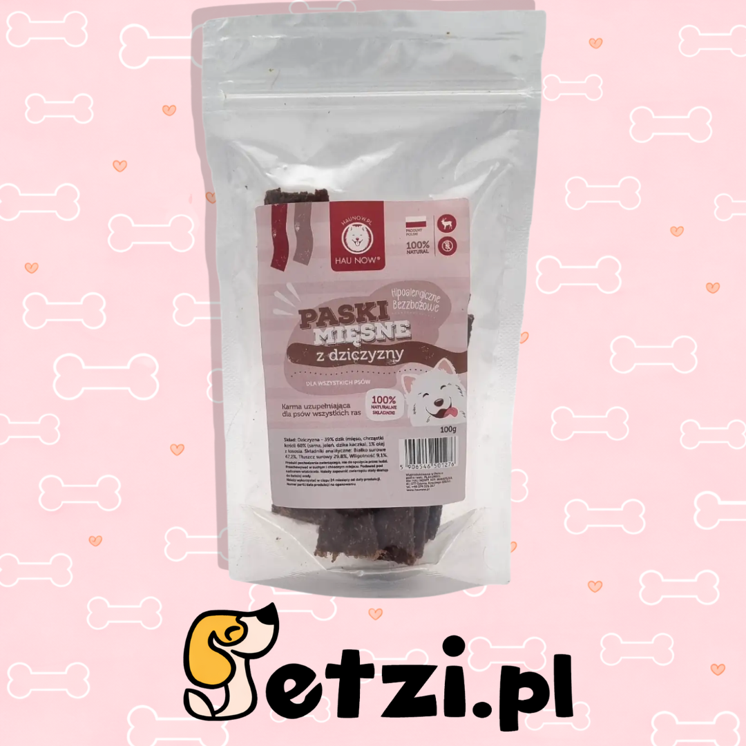 HAUNOW PASKI MIĘSNE PRZYSMAKI DLA PSA DZICZYZNA 100G