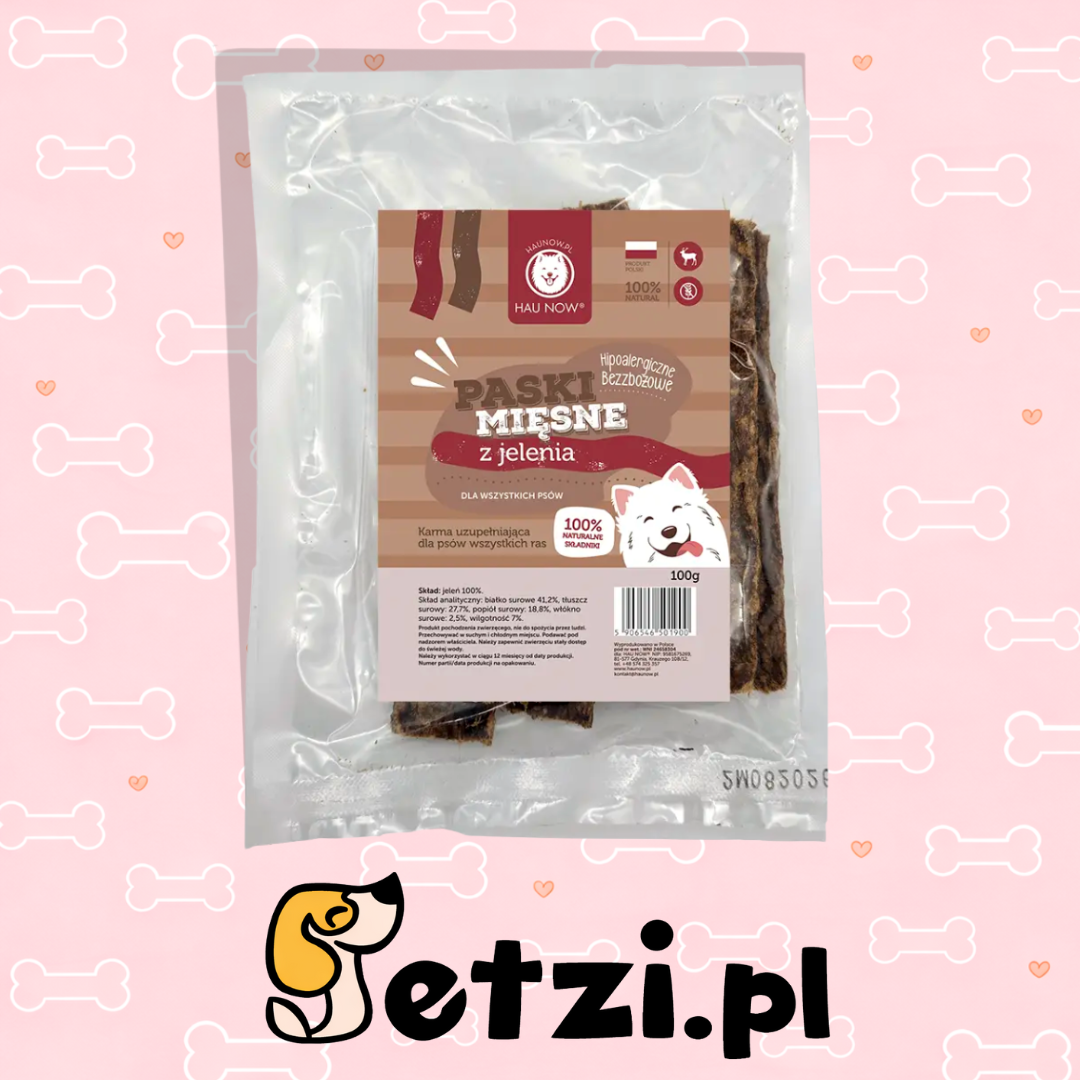 HAUNOW PASKI MIĘSNE PRZYSMAKI DLA PSA JELEŃ 100G