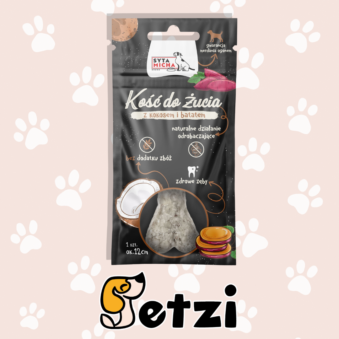 SYTA MICHA KOŚĆ DO ŻUCIA DLA PSA – KOKOS Z BATATEM 12CM