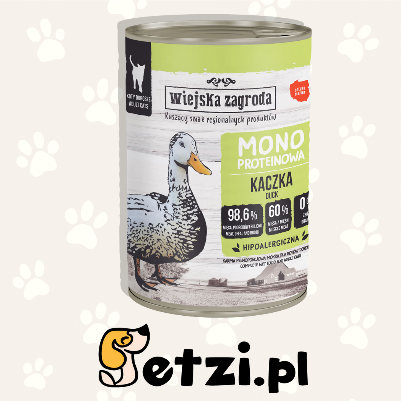 WIEJSKA ZAGRODA KARMA MOKRA DLA KOTA MONOPROTEINOWA KACZKA (DOROSŁY) 400G