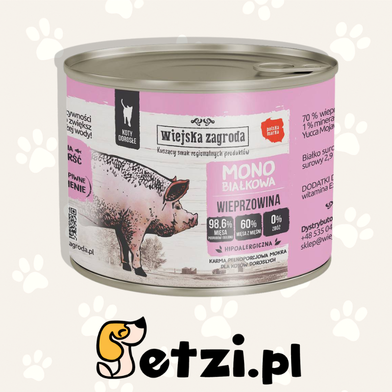 WIEJSKA ZAGRODA KARMA MOKRA DLA KOTA MONOBIAŁKOWA WIEPRZOWINA (DOROSŁY) 200G