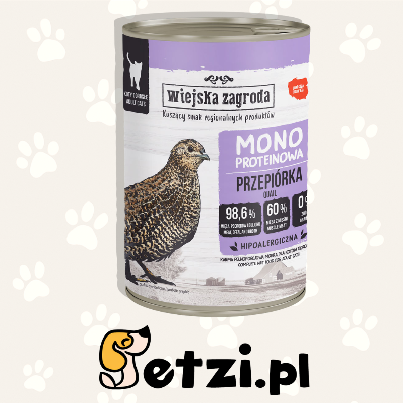 WIEJSKA ZAGRODA KARMA MOKRA DLA KOTA MONOBIAŁKOWA PRZEPIÓRKA (DOROSŁY) 400G