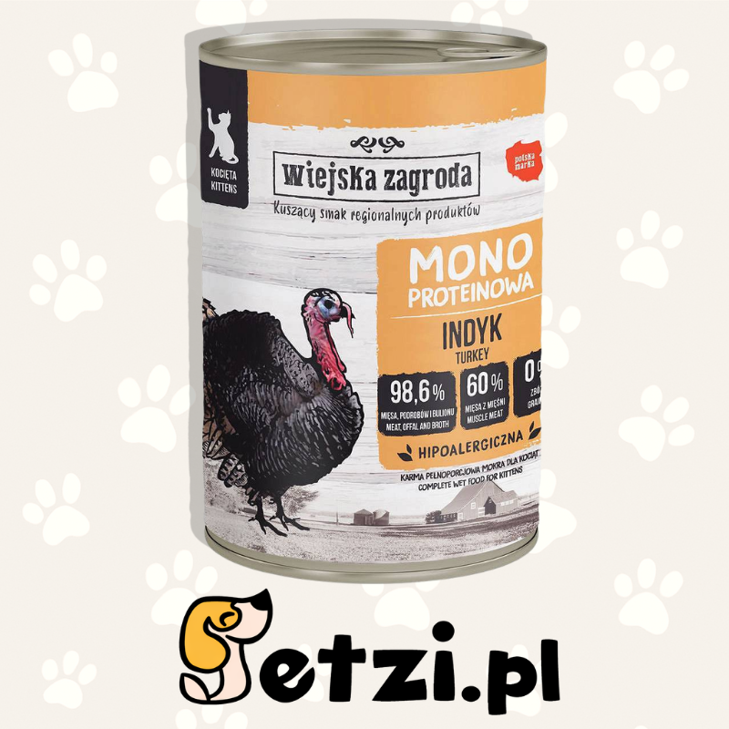 WIEJSKA ZAGRODA KARMA MOKRA DLA KOTA MONOBIAŁKOWA INDYK (KOCIAK) 400G