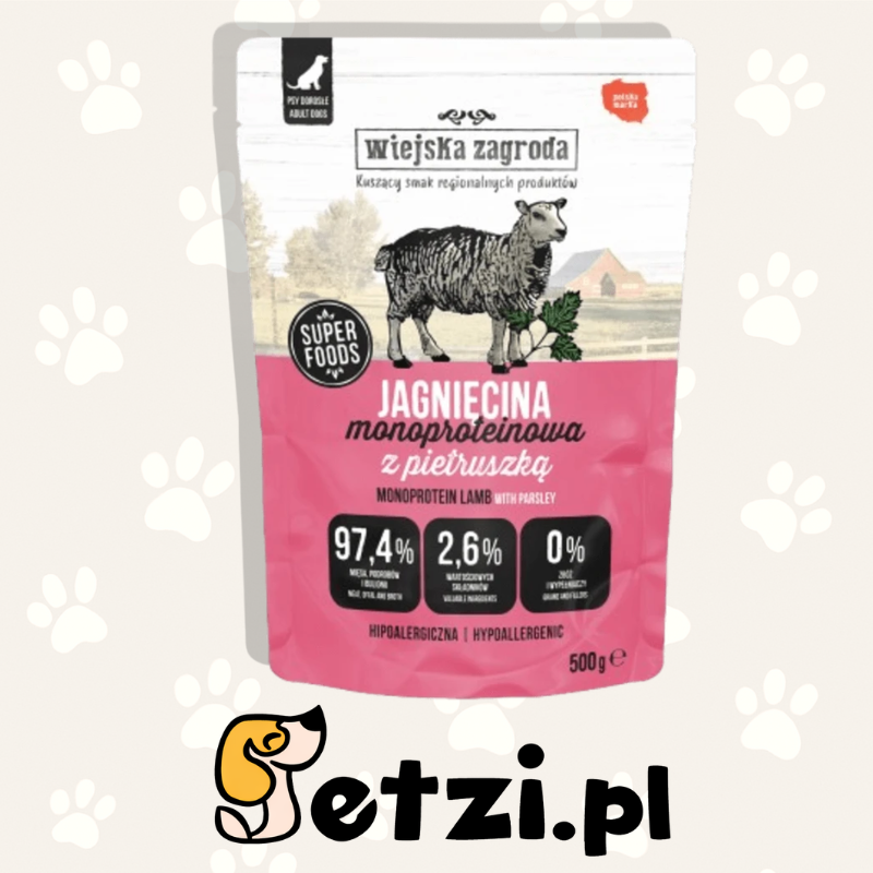 WIEJSKA ZAGRODA MONO MOKRA KARMA PIES JAGNIĘCINA 500G