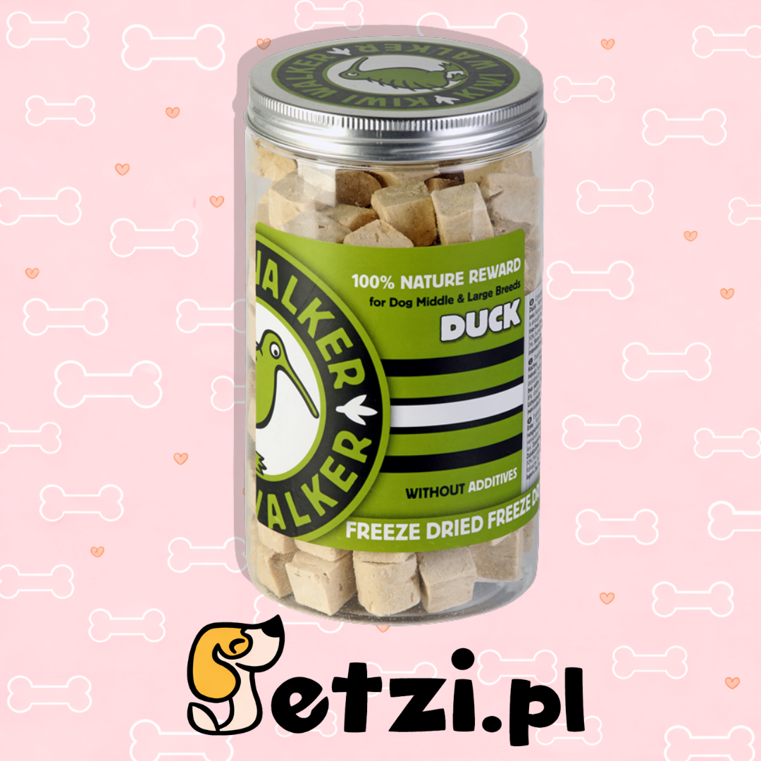 KIWI WALKER 100% KACZKA LIOFILIZOWANE SMACZKI DLA DUŻYCH PSÓW 115G
