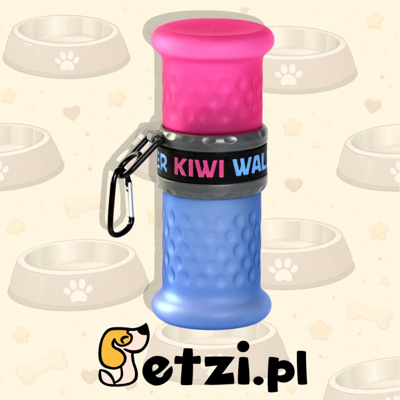 KIWI WALKER TRAVEL BOTTLE 2IN1 BUTELKA NA WODĘ I KARMĘ RÓŻOWO-NIEBIESKA