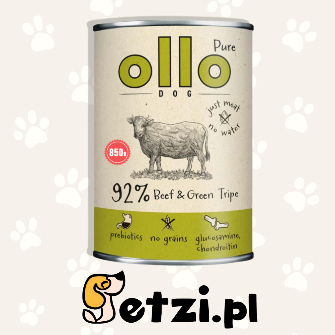 OLLO PURE MOKRA KARMA DLA PSA WOŁOWINA I ZIELONE ŻWACZE 850G