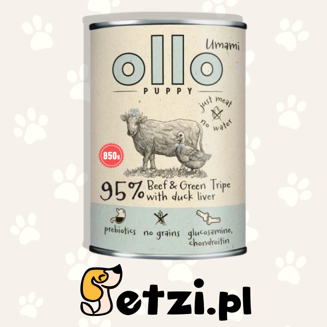 OLLO UMAMI PUPPY MOKRA KARMA DLA PSA WOŁOWINA I ŻWACZE 850G