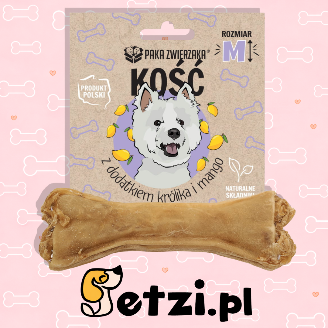 PAKA ZWIERZAKA GRYZAK DLA PSA KOŚĆ Z DODATKIEM KRÓLIKA I MANGO M 12CM
