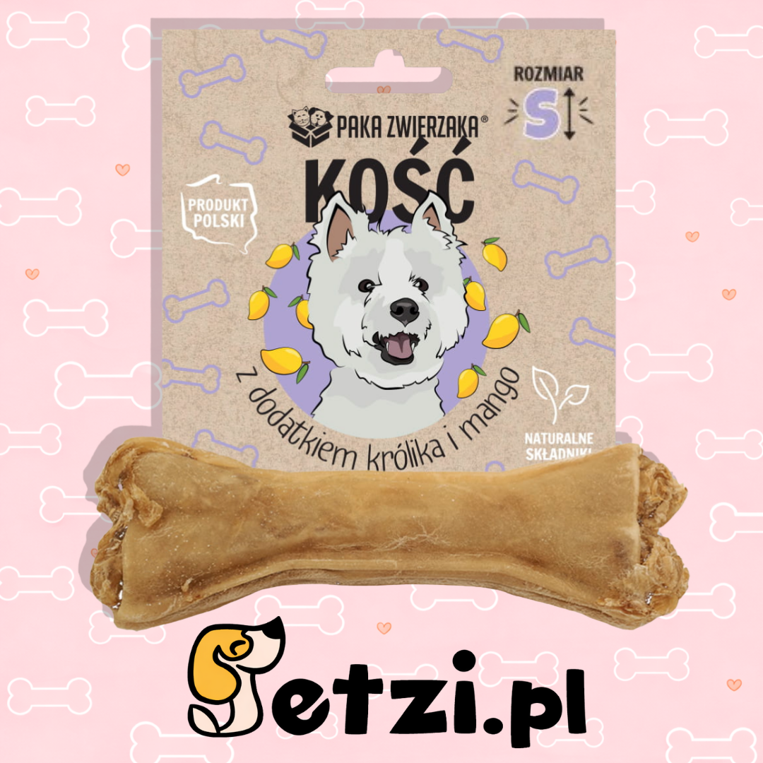 PAKA ZWIERZAKA GRYZAK DLA PSA KOŚĆ Z DODATKIEM KRÓLIKA I MANGO S 10CM