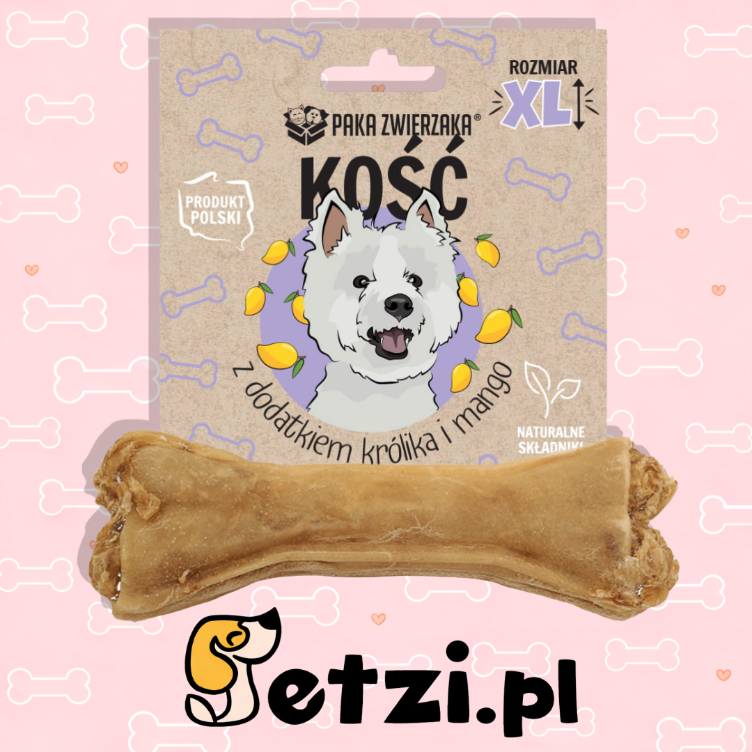 PAKA ZWIERZAKA GRYZAK DLA PSA KOŚĆ Z DODATKIEM KRÓLIKA I MANGO XL 17CM