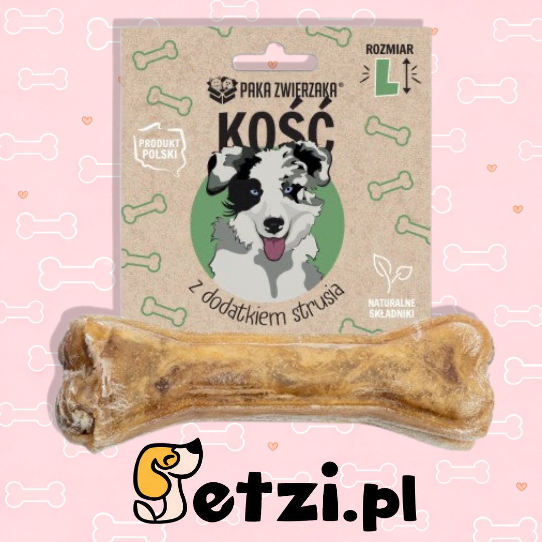 PAKA ZWIERZAKA GRYZAK DLA PSA KOŚĆ Z DODATKIEM STRUSIA L 13,5CM